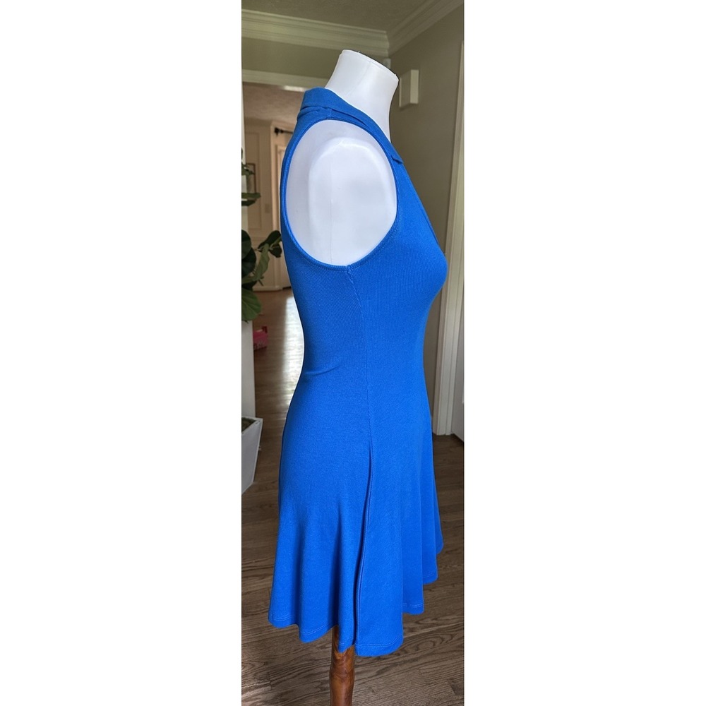 Zara Blue Lapel Collared Sleeveless Ribbed Skater Knit Mini Dress Size M - Picture 5 of 6